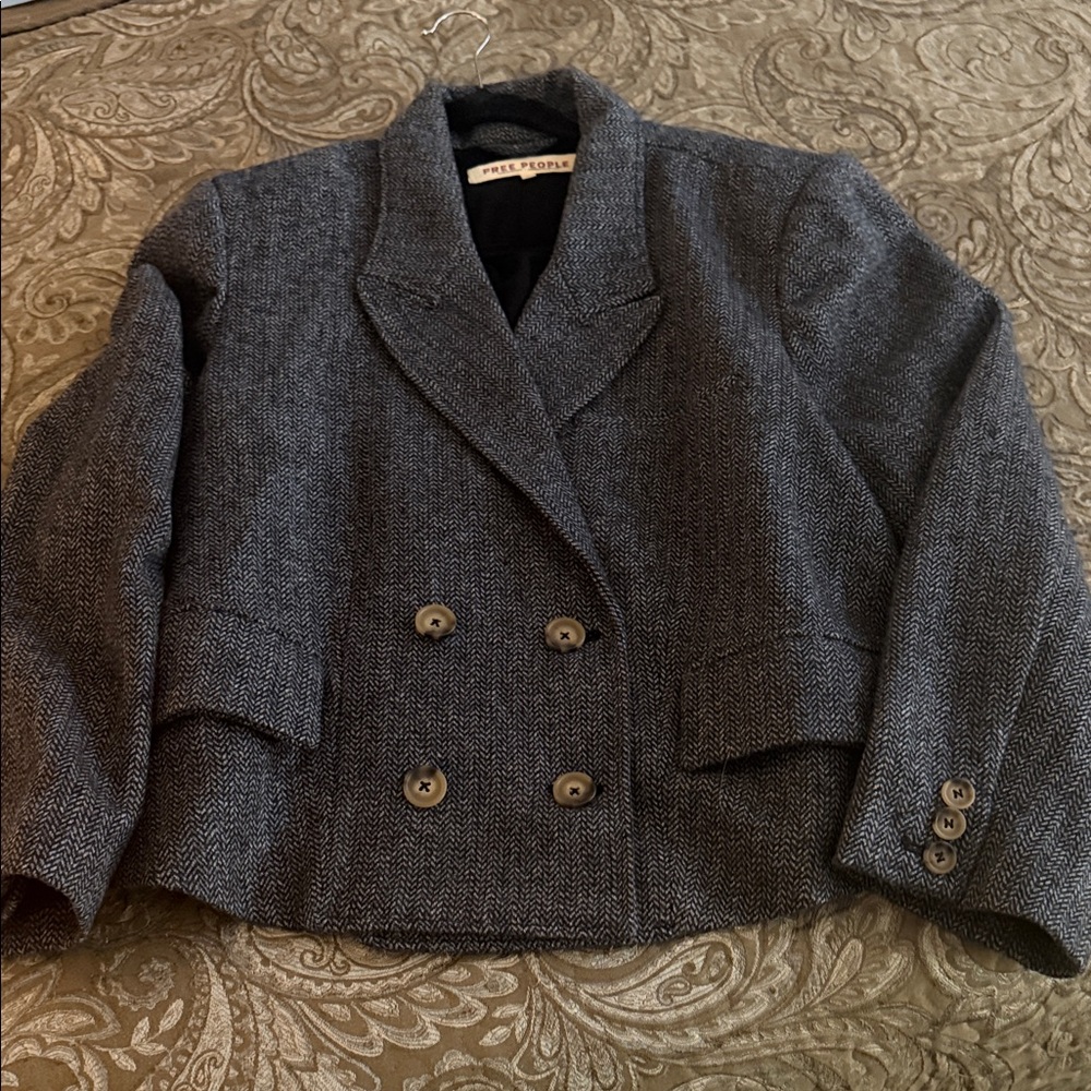 NWOT Free People Blue Gray wool Double-Breasted Women's Jacket